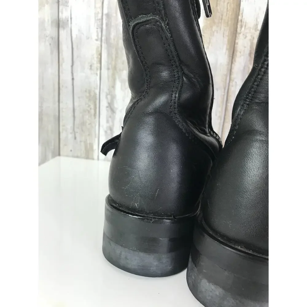 VINTAGE Harley Davidson Black Leather Combat Boots Lace Zip Up 5 Oil Resistant